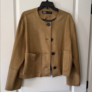 Zara Women's Tan Faux Suede Button-Up Blazer